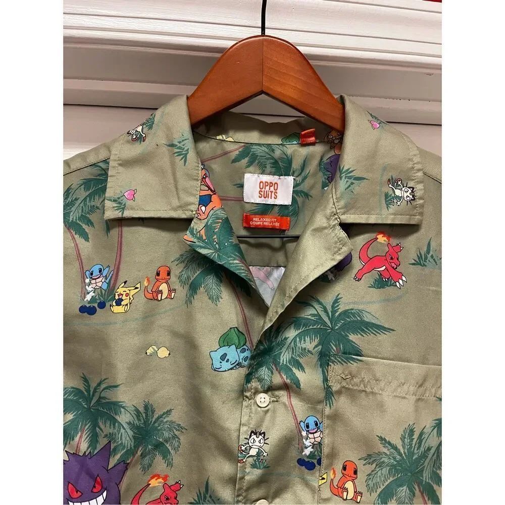 Boxlunch Opposuits Green Pokmon Short Sleeve Button Down Shirt Sz S Euc — image 4 of 7